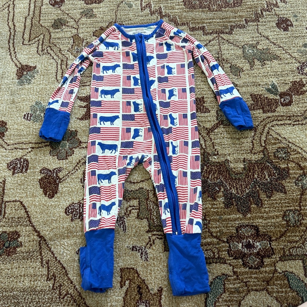 American farm company bamboo American Flag cows one piece 12-18m